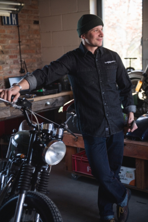 koszula męska motocyklowa denim czarna