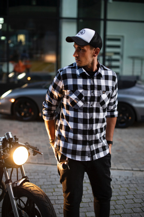 Koszula motocyklowa biało czarna w kratę